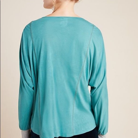 NWT Anthropologie Teal Green Tiny Kate Lacey Boho Batwing Embroidered Top Sz M - Picture 3 of 10